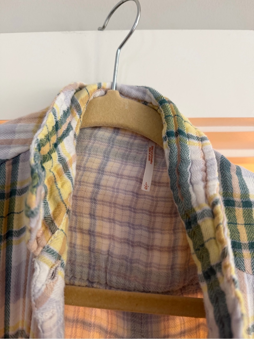 Free People Plaid Button Down Shirt Duo in Yellow and Pink and Gray Sweater - Picture 4 of 9